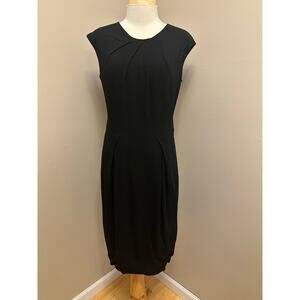 Lafayette 148 Scoop Neck Pleat Detail Wool Blend Shift Dress Sz 40 / US 8